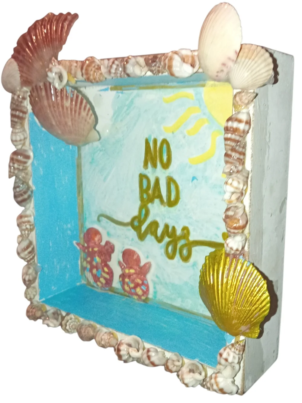 Seaside Shell Shadow Box - Blue and Gold 